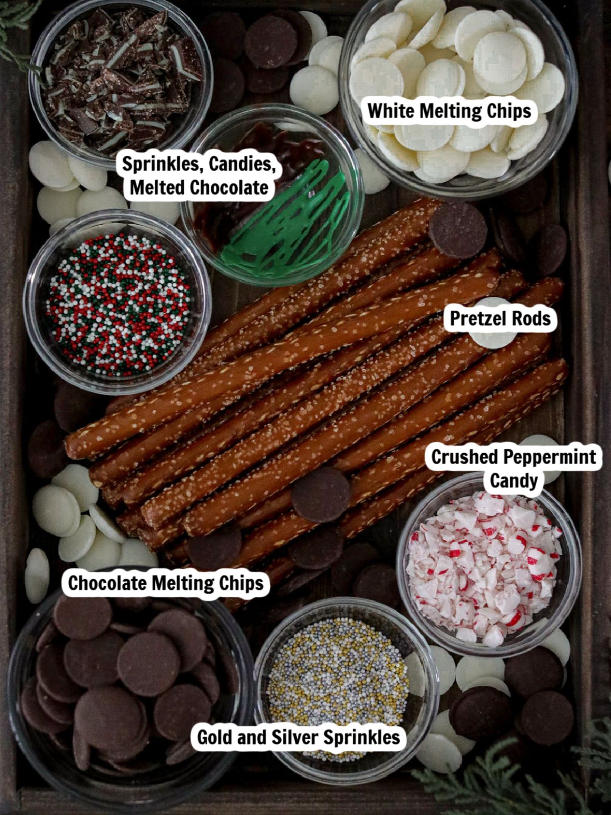 Ingredients for chocolate covered pretzel rods.