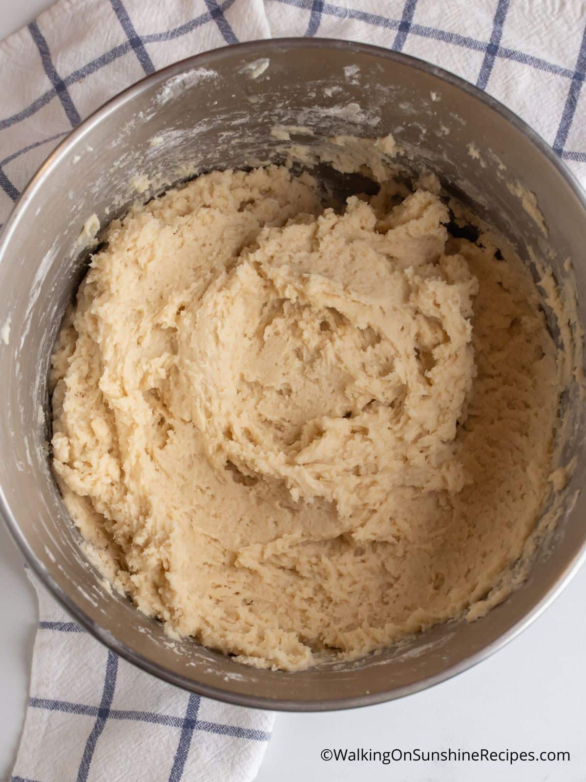 cookie batter in mixing bowl.
