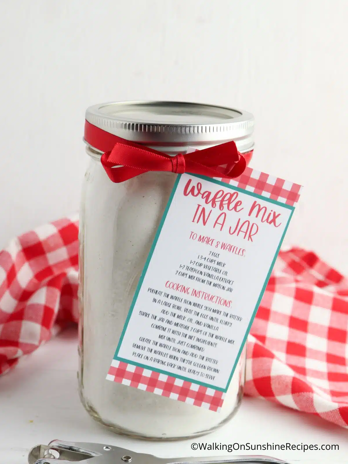 Waffle mix in a jar for gift.