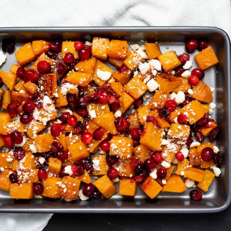 butternut squash diced roasted with cranberries.
