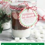 hot chocolate in mason jar gift with printable tag.
