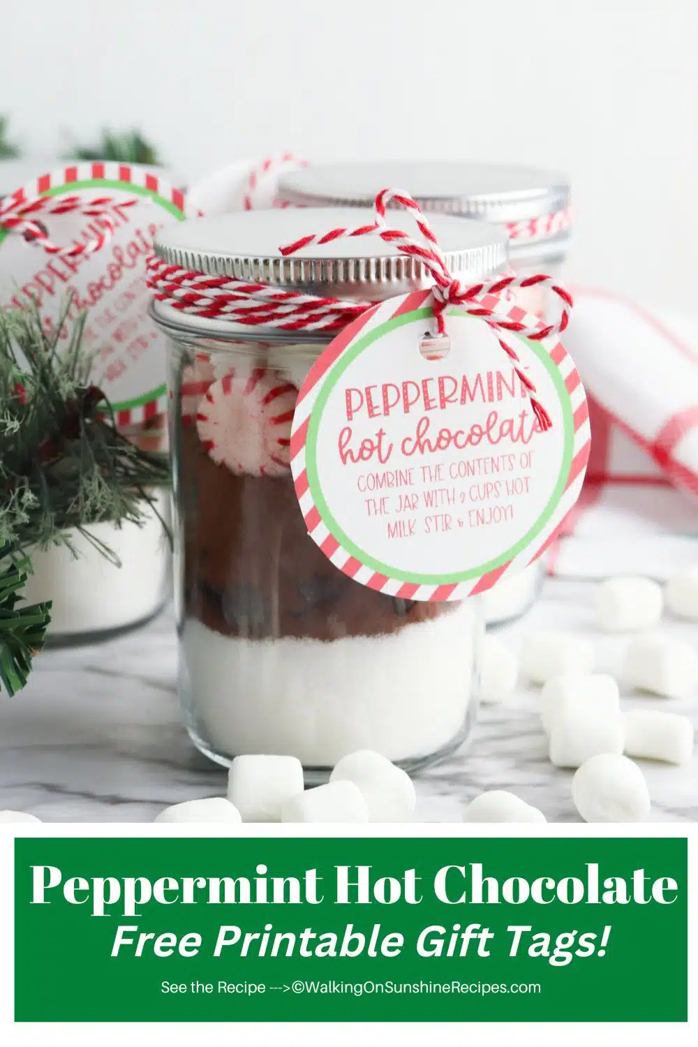 hot chocolate in mason jar gift with printable tag.