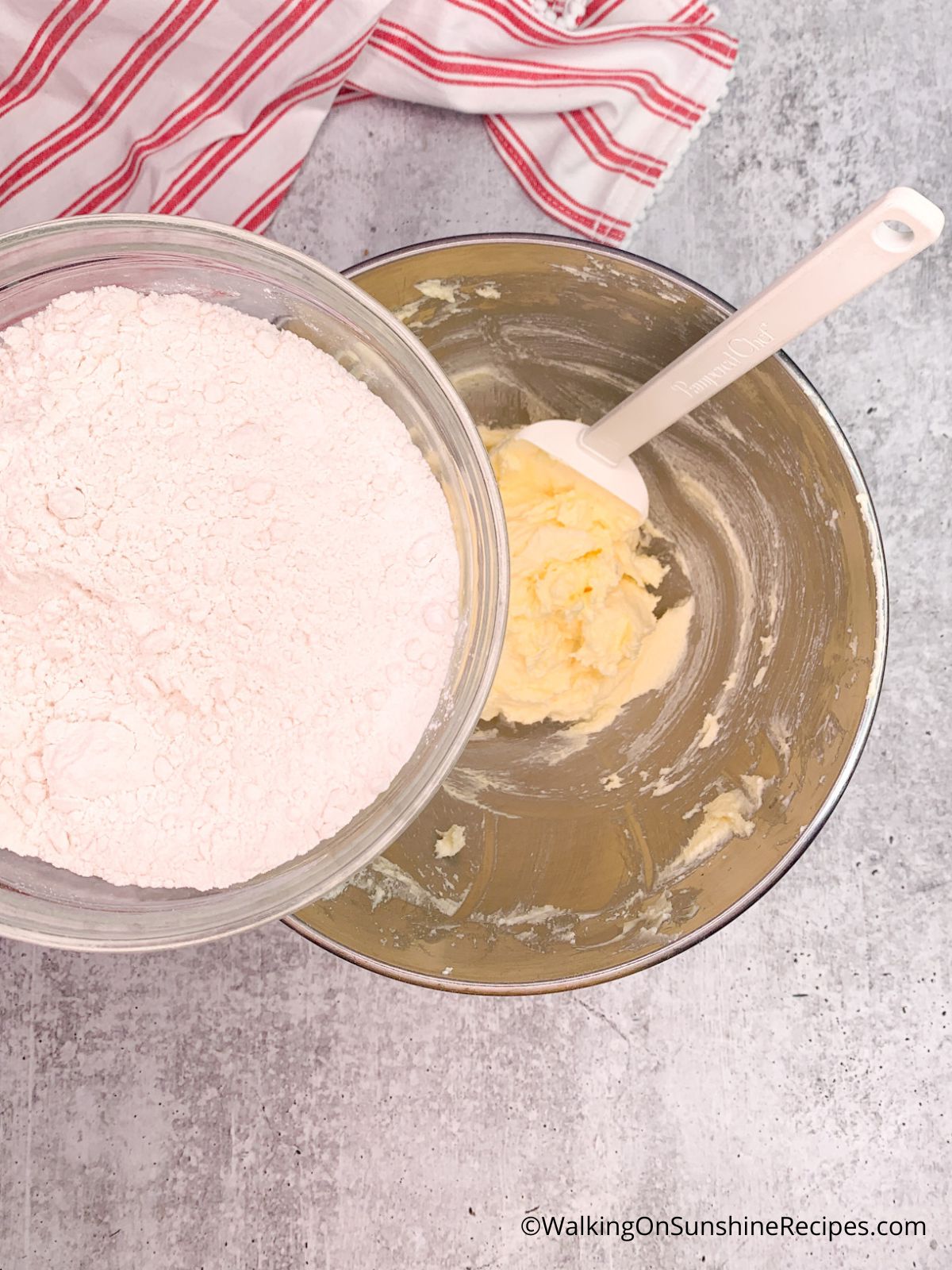Add flour to butter sugar mixture.