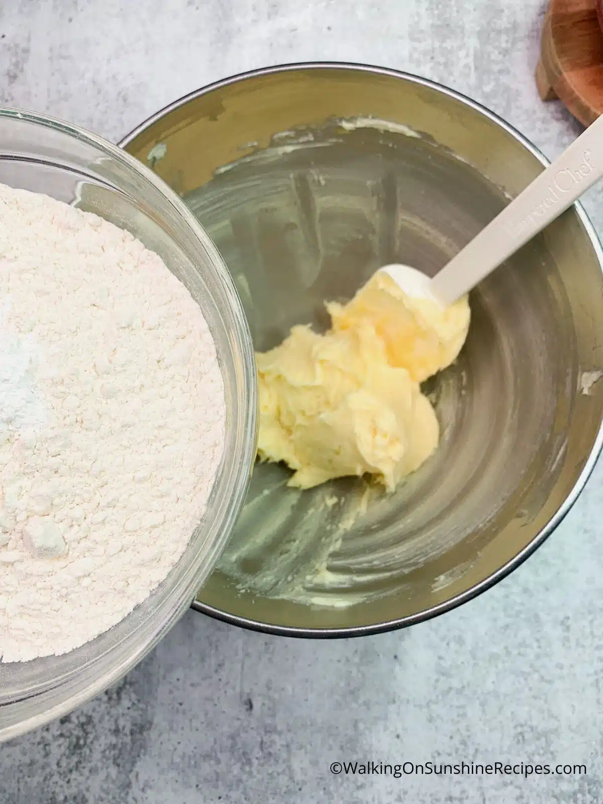 Add flour to butter mixture.
