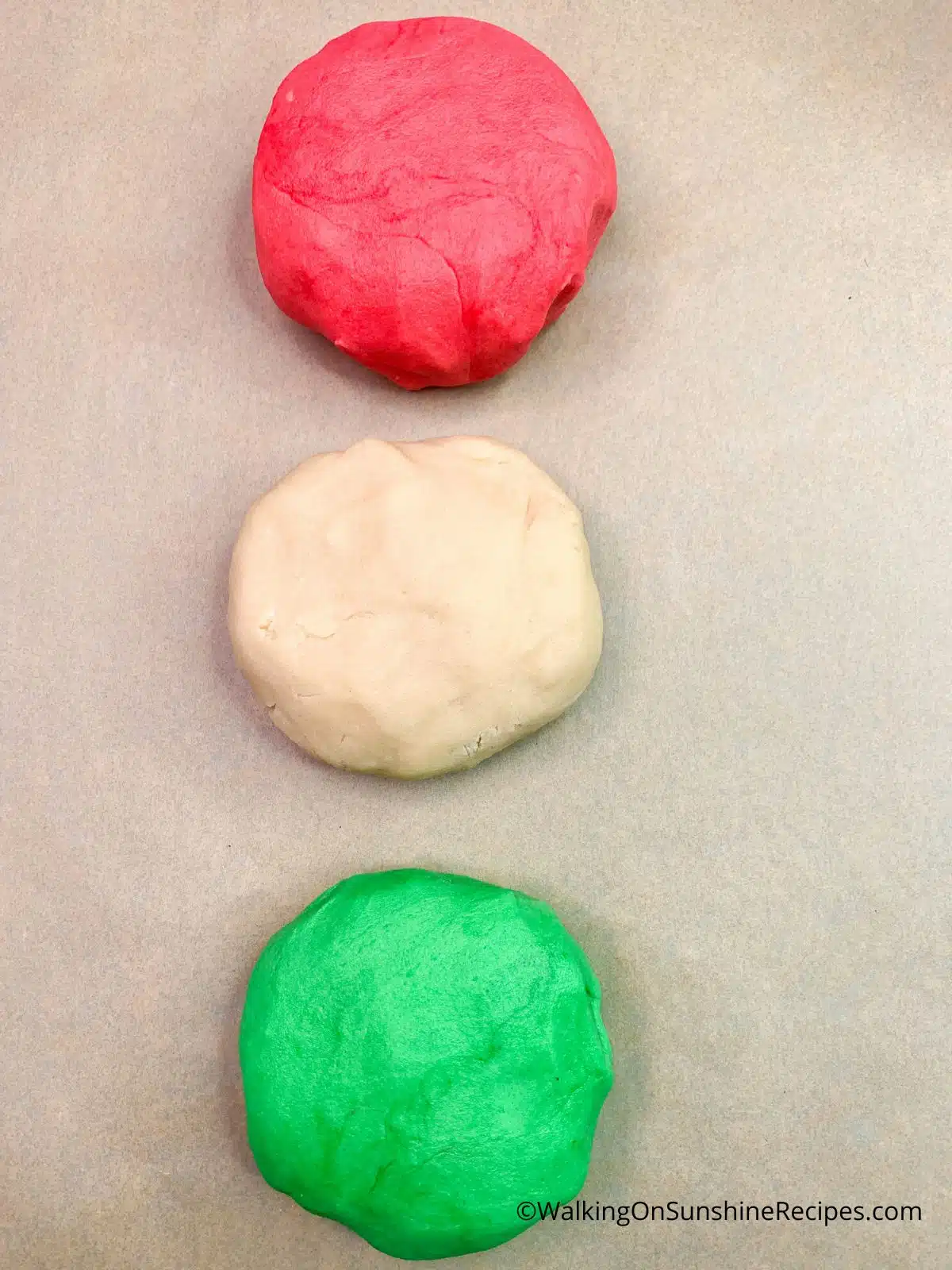 Colored dough discs.