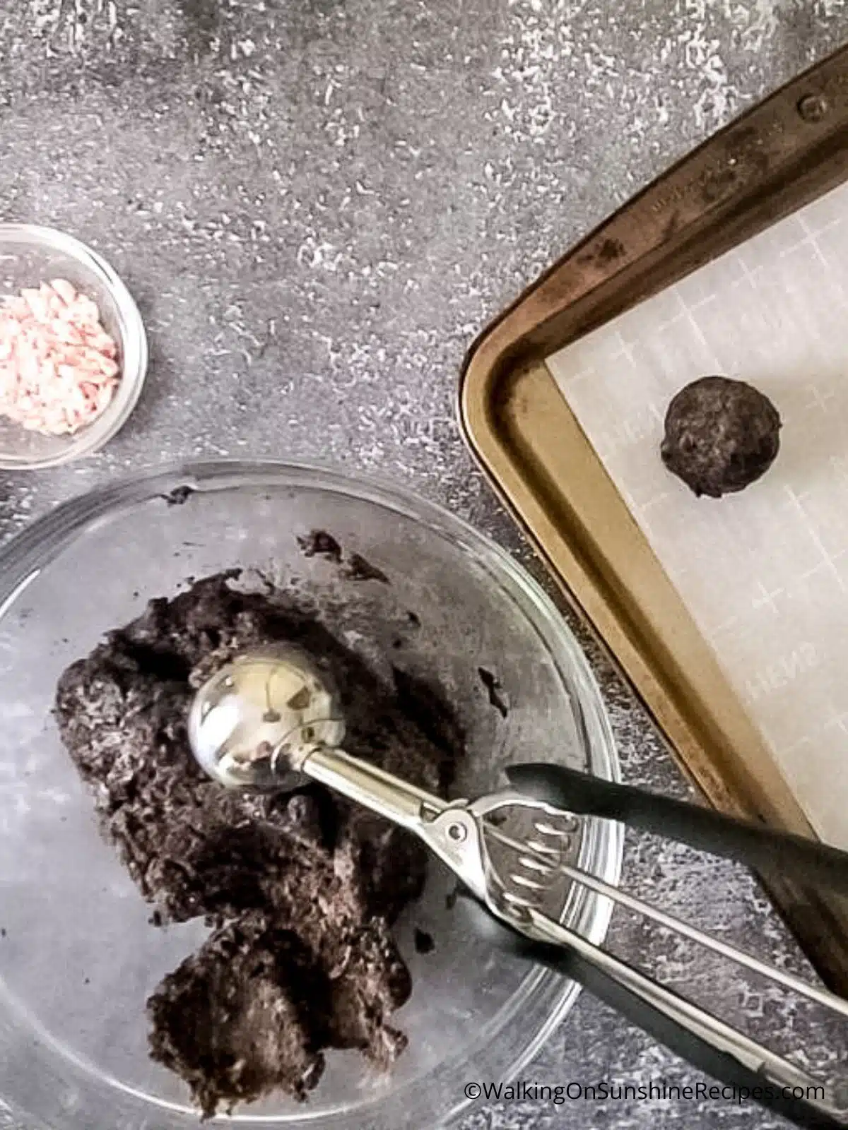 Use a small cookie scoop to form the truffles.