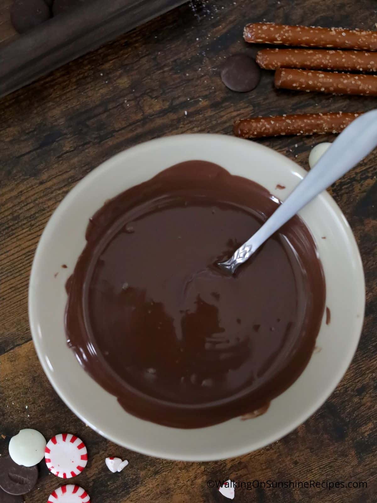 melted chocolate in white bowl.
