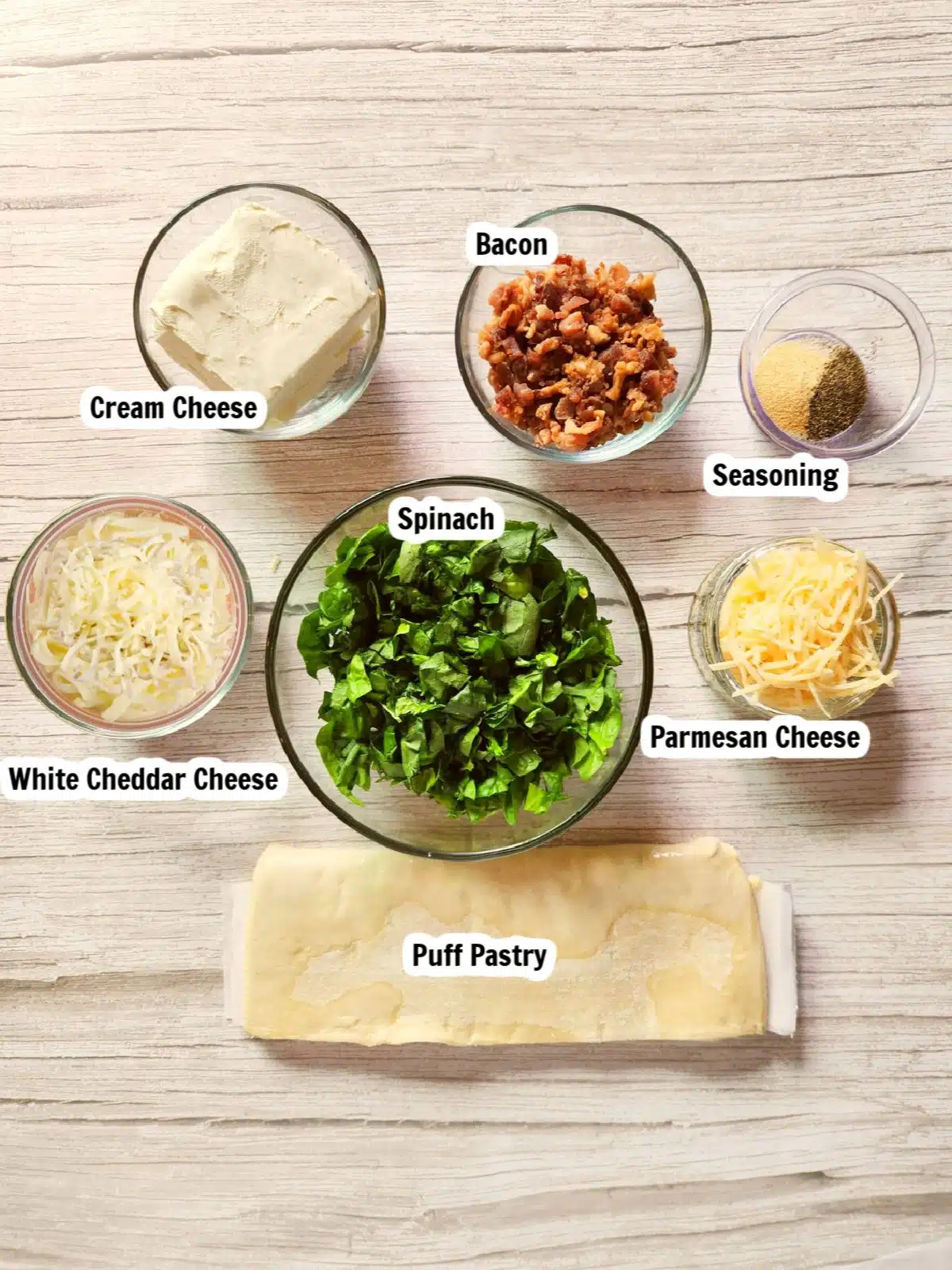 ingredients for puff pastry appetizers with cream cheese.