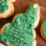 closeup of Christmas tree cinnamon rolls.