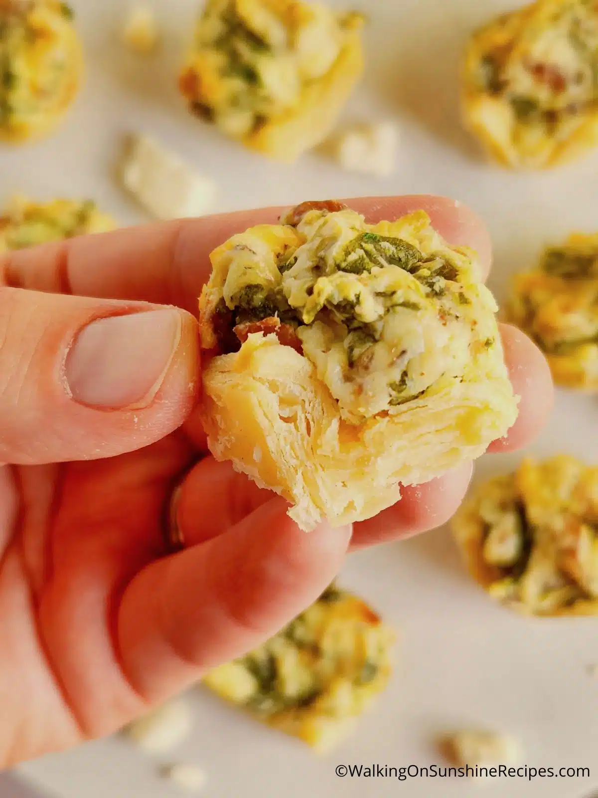 closeup of cheese spinach puff pastry.