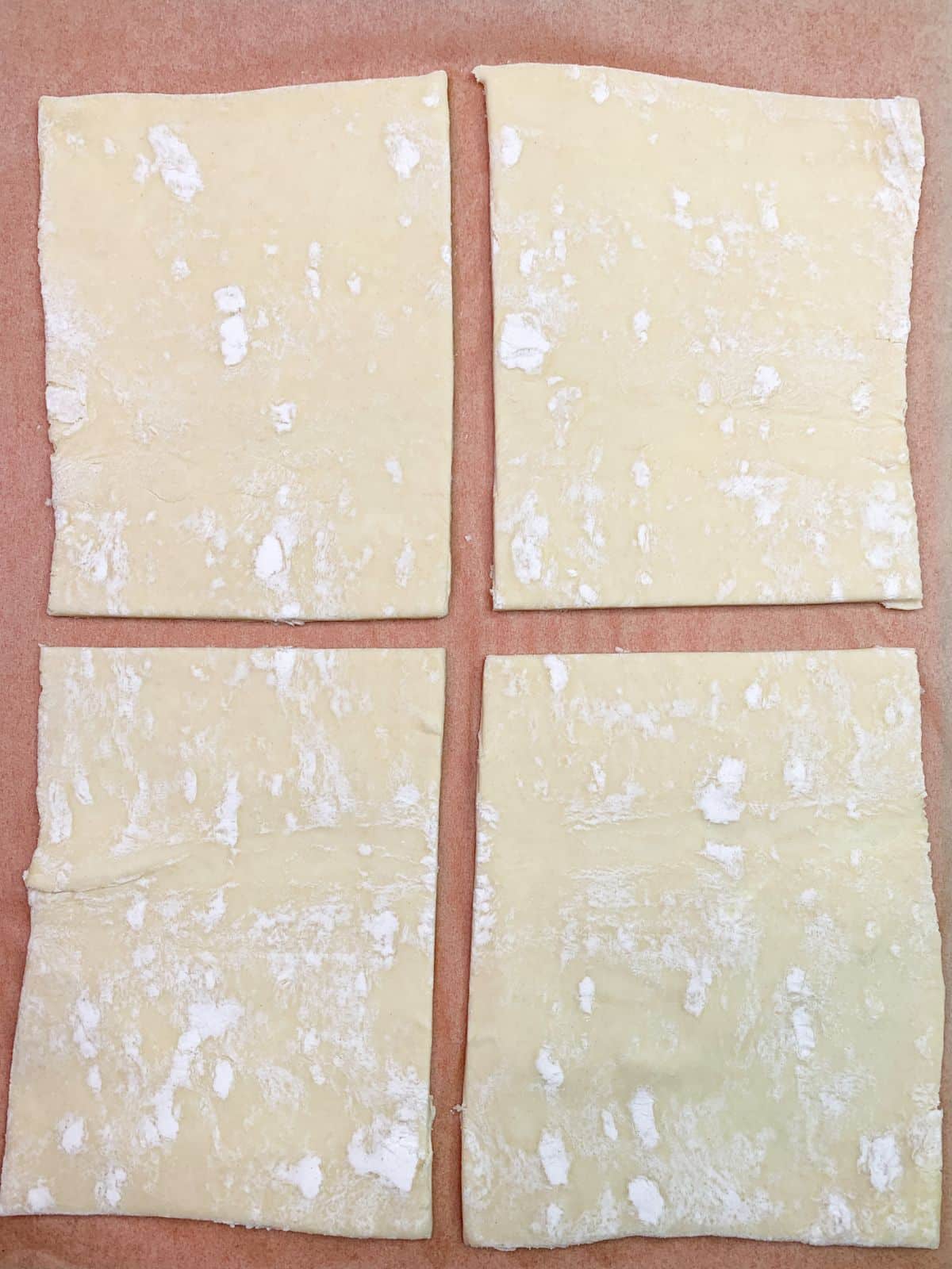 Puff pastry cut into four pieces.