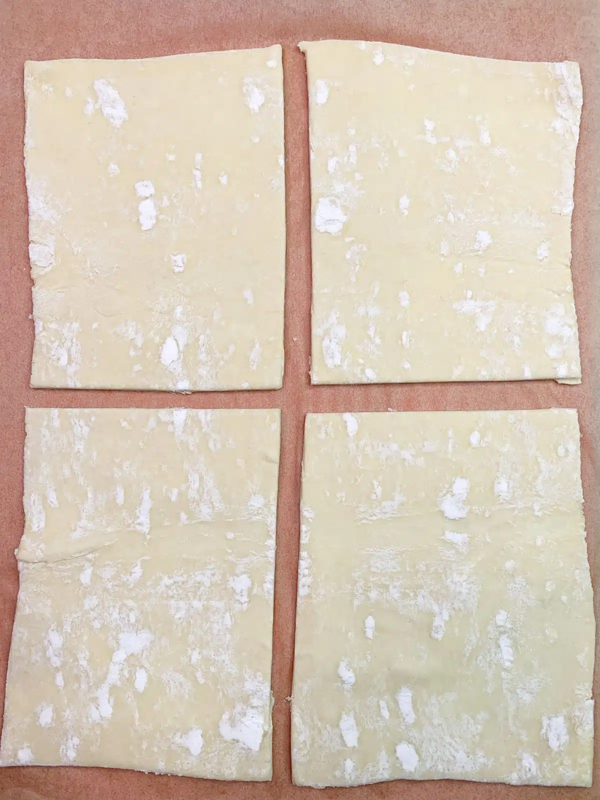 Puff pastry cut into four pieces.