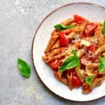 pasta with marinara sauce and tomatoes for dinner.