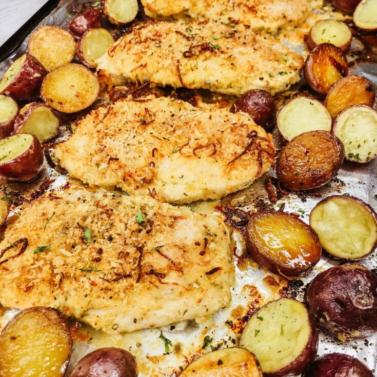 sheet pan boneless chicken breast and potatoes