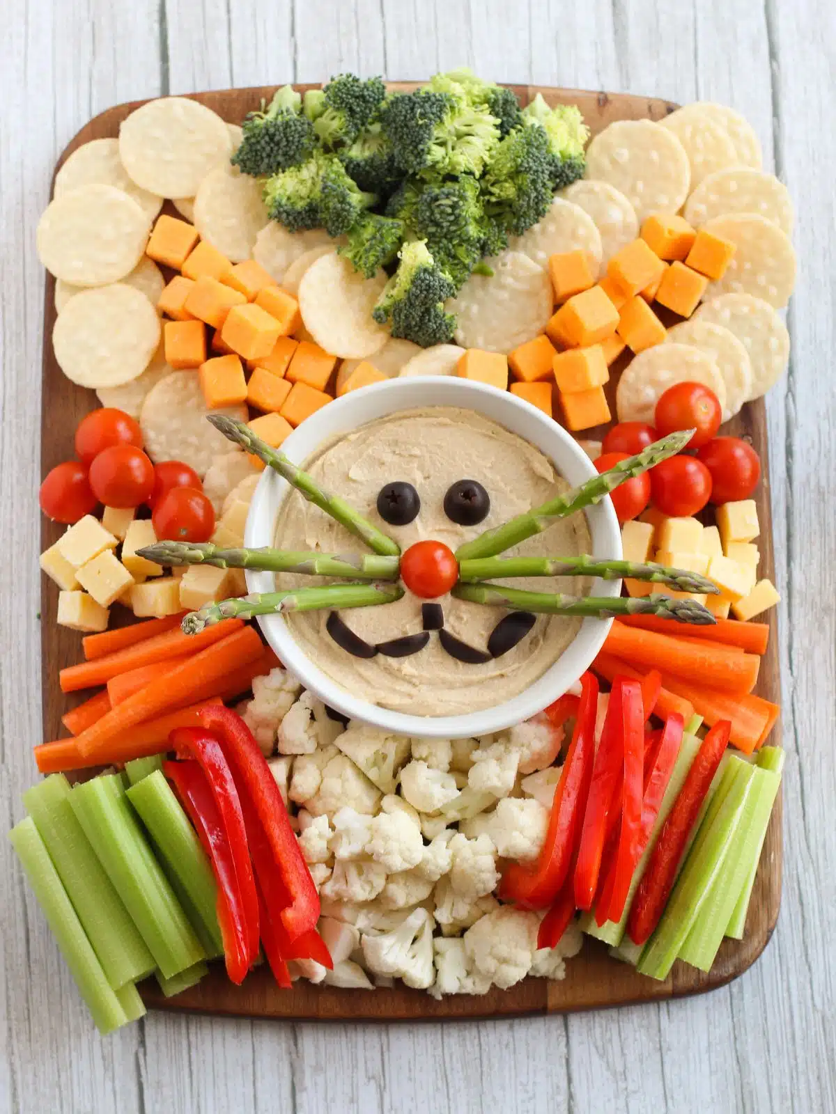 Bunny appetizer of hummus and vegetables