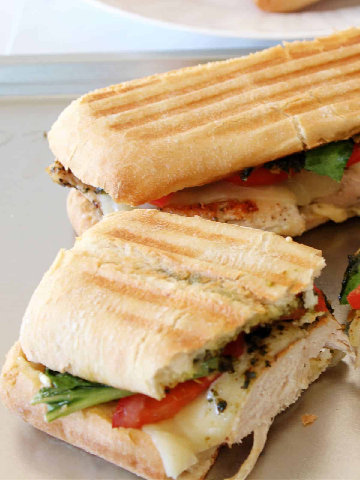 Grilled sandwich sliced in half