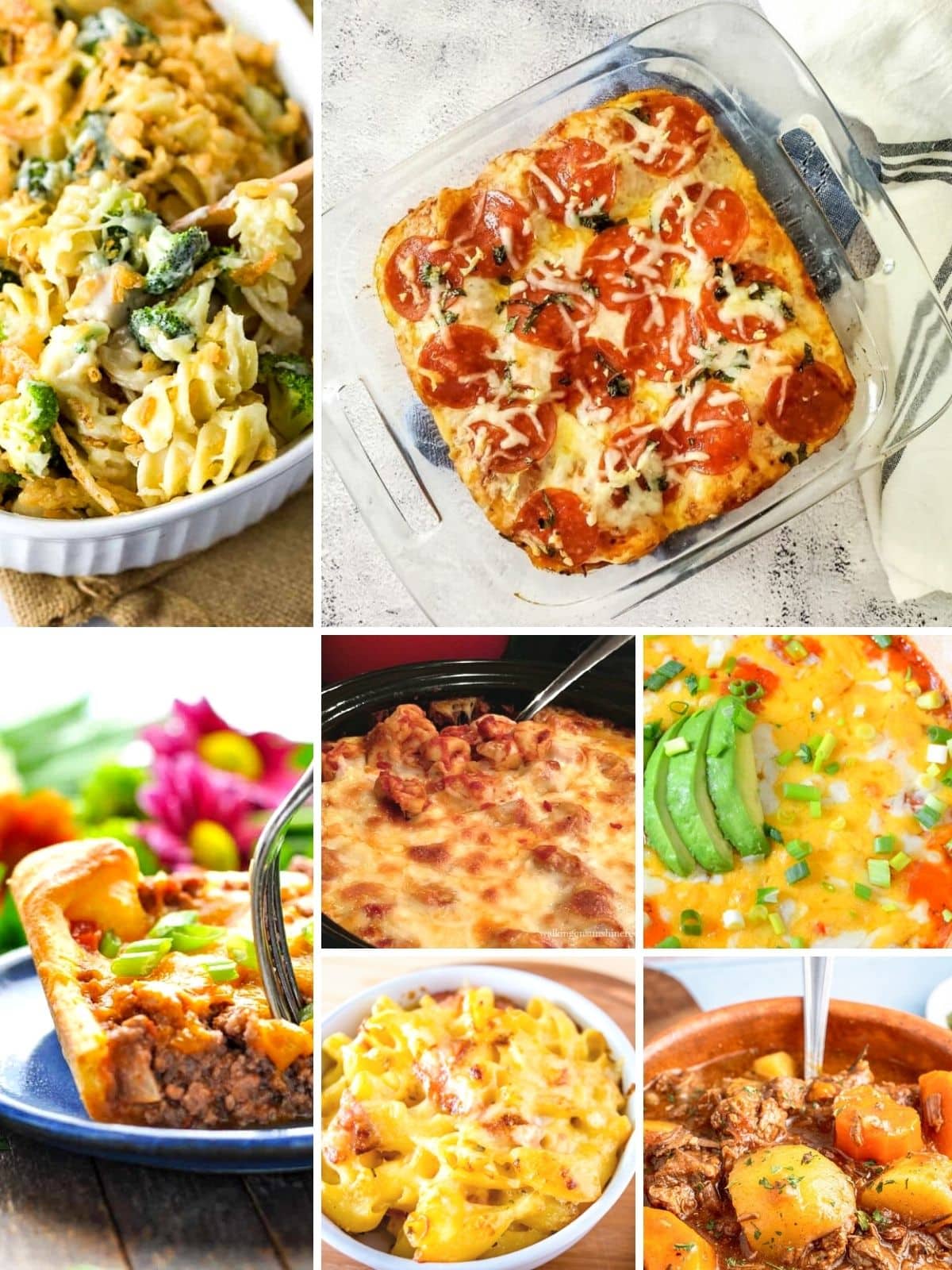 mac and cheese, pasta casserole, beef stew and other casseroles.