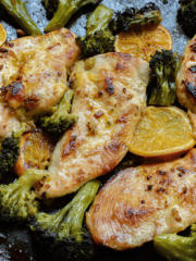 Sheet Pan Chicken with Broccoli and Sliced Oranges