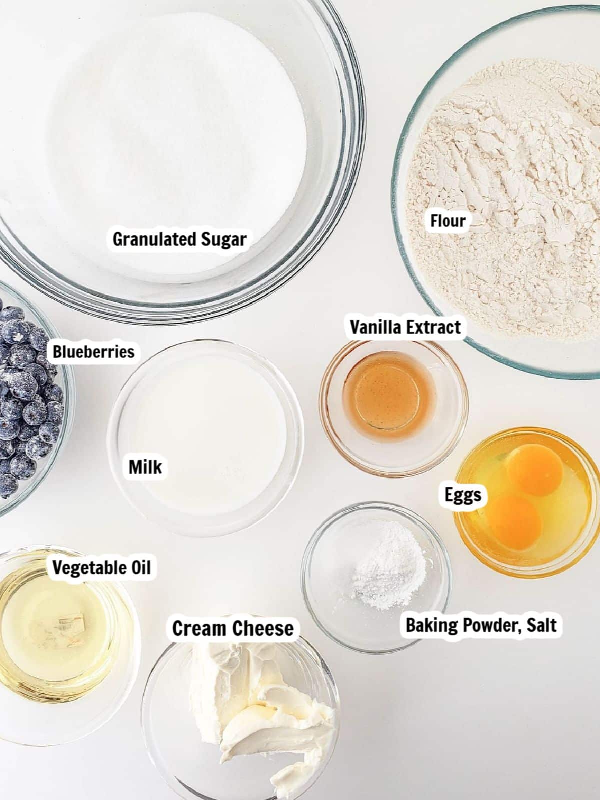 Ingredients for blueberry muffins.