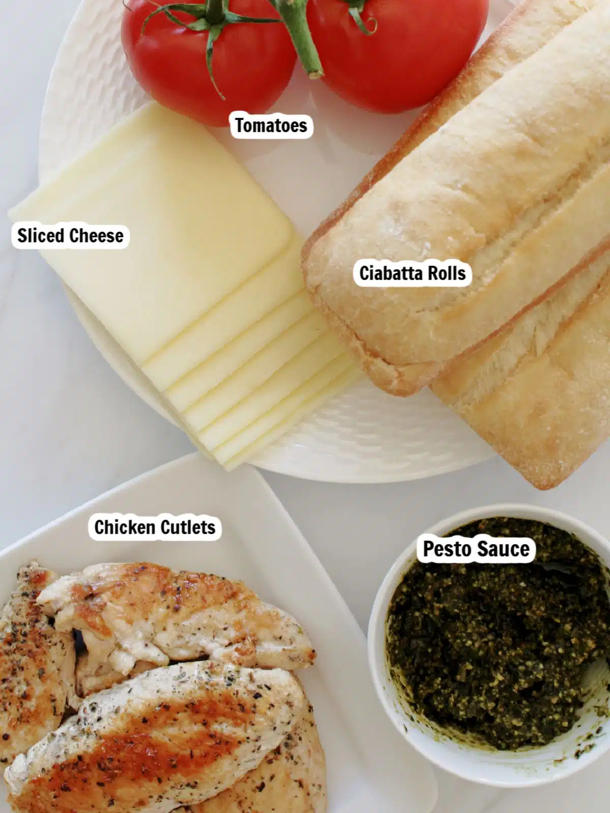 Ingredients to make a chicken cutlet sandwich
