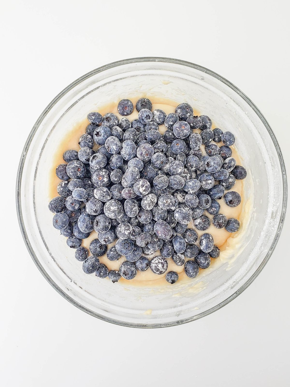 fresh blueberries in muffin batter.