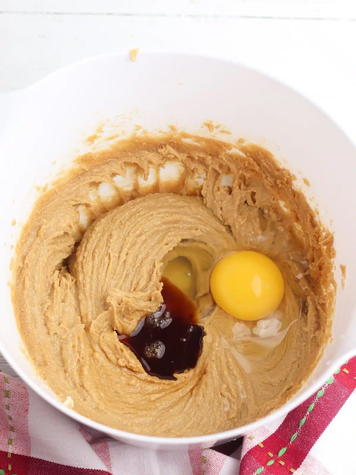 Peanut butter mixture with egg and vanilla.