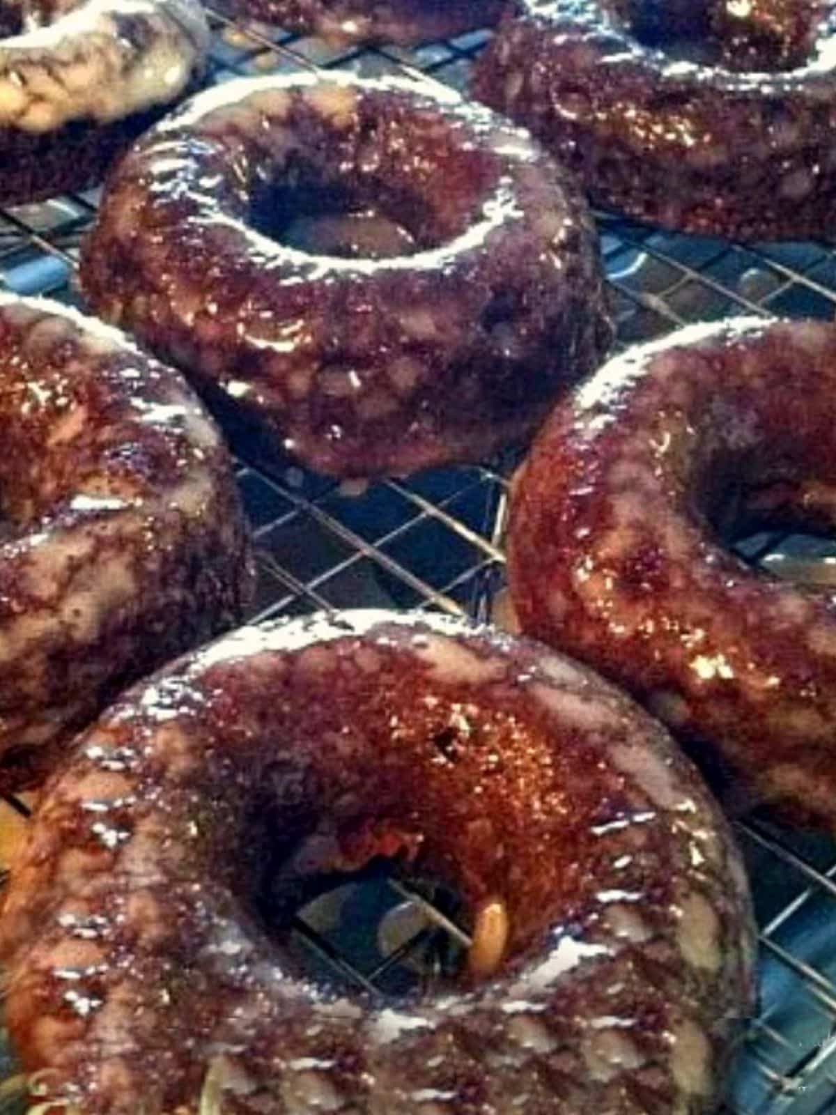chocolate donuts with glaze.