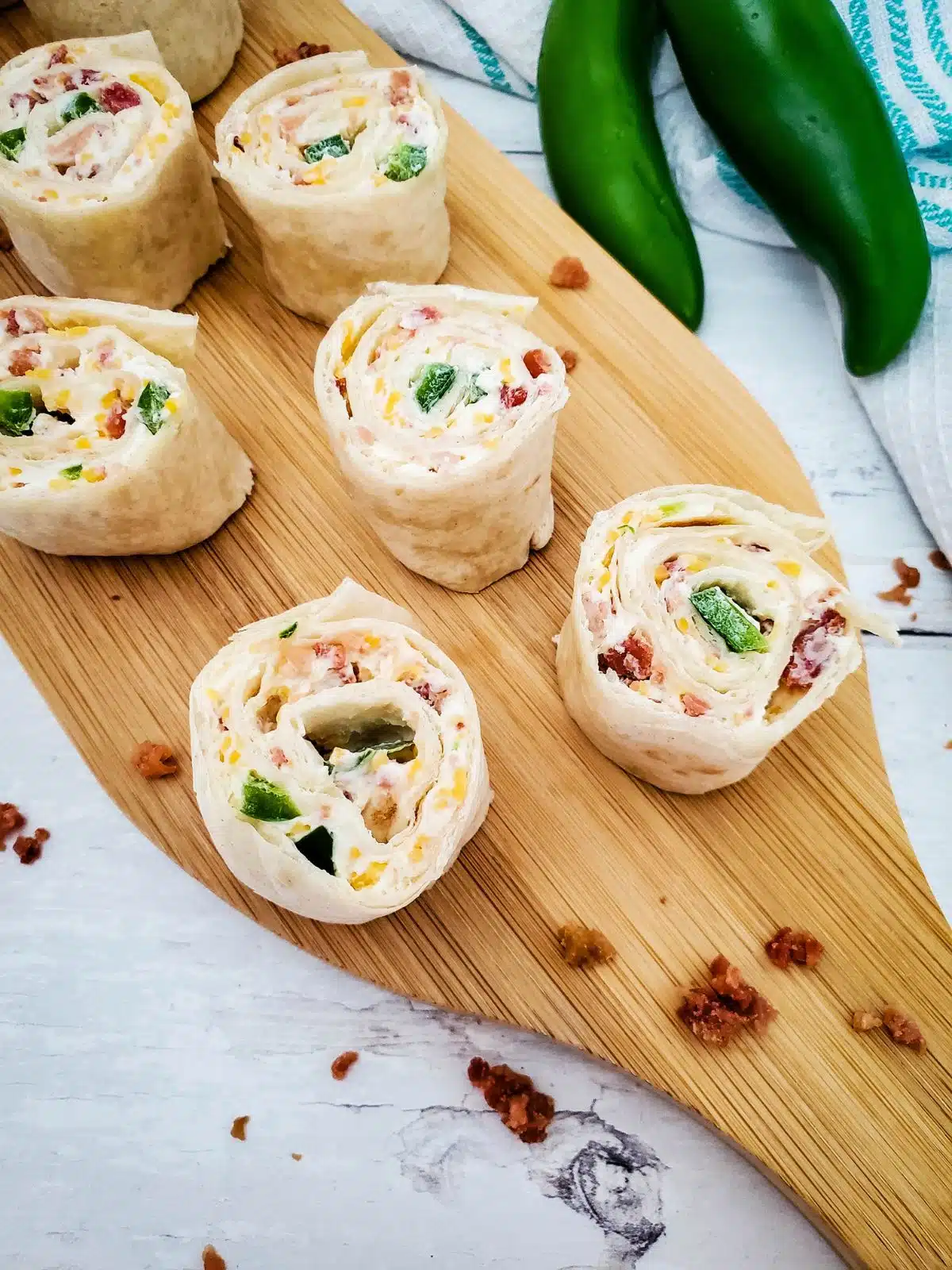 Cream cheese jalapeno tortilla roll ups.