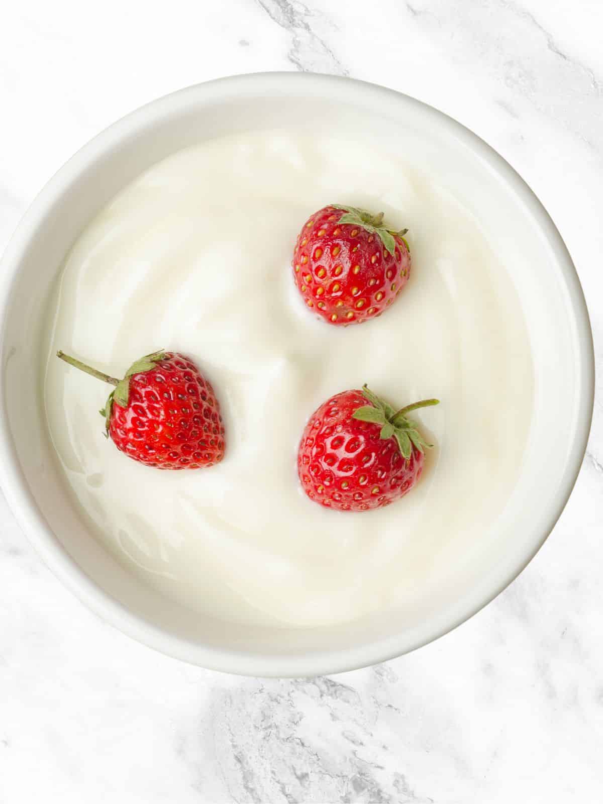 homemade Greek yogurt with strawberries.