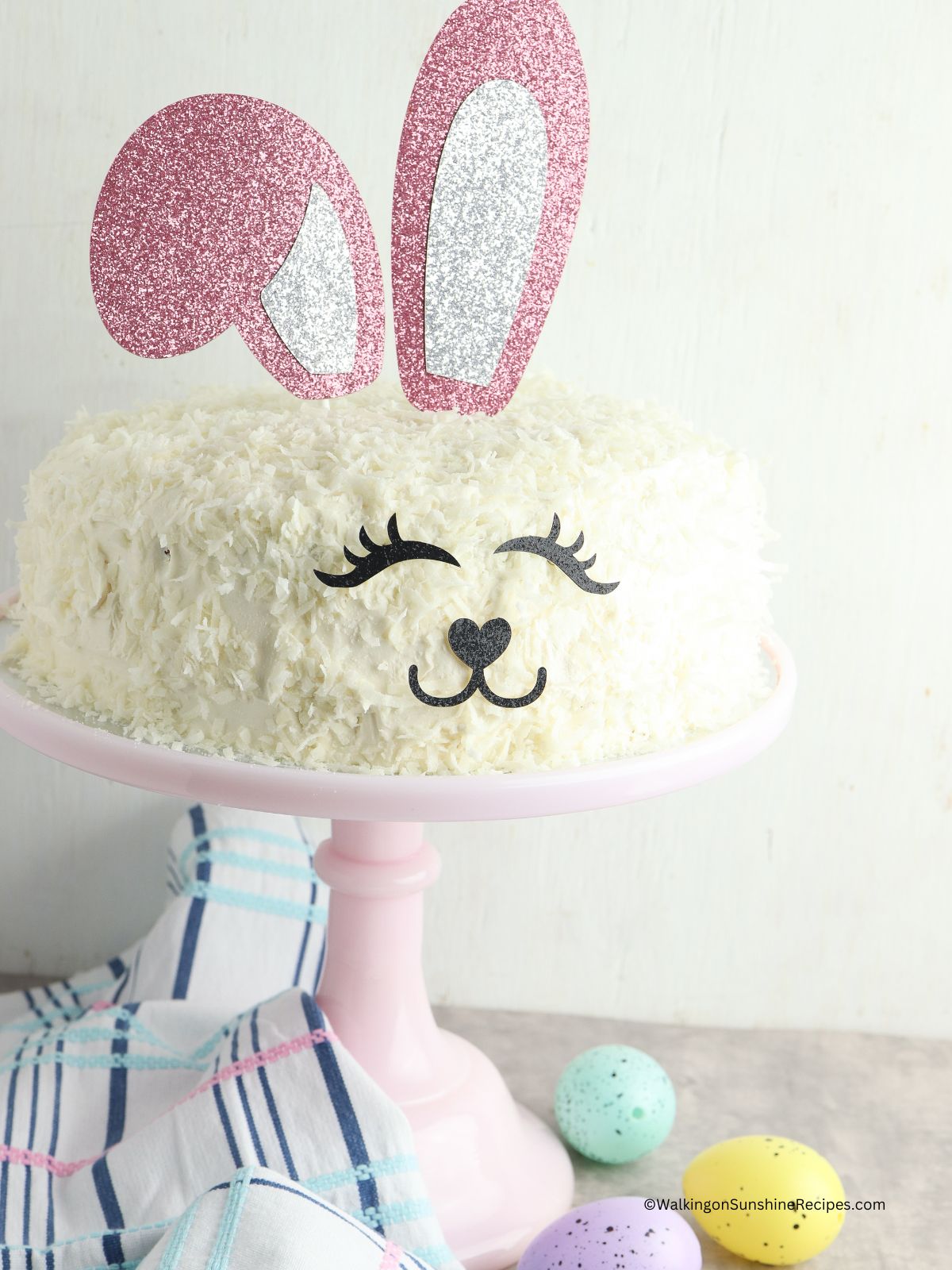 Easter Bunny Cake decorated and ready to serve.