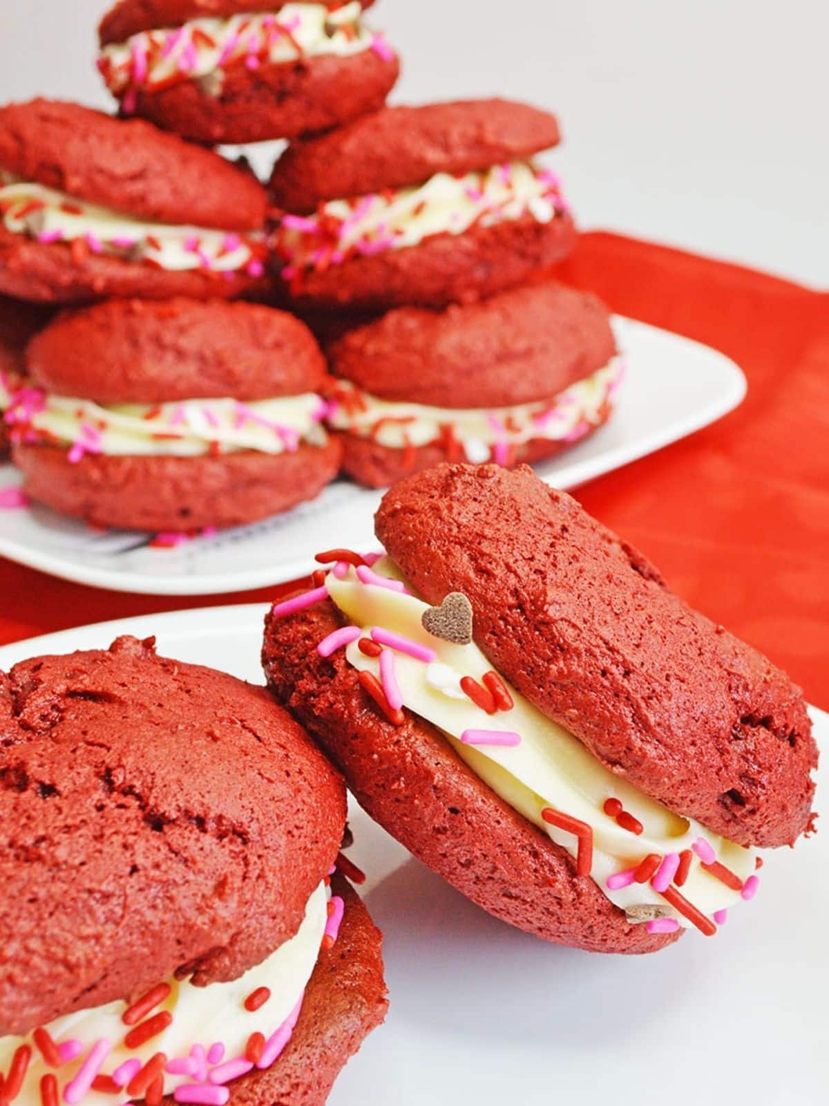 red velvet cookie sandwiches.