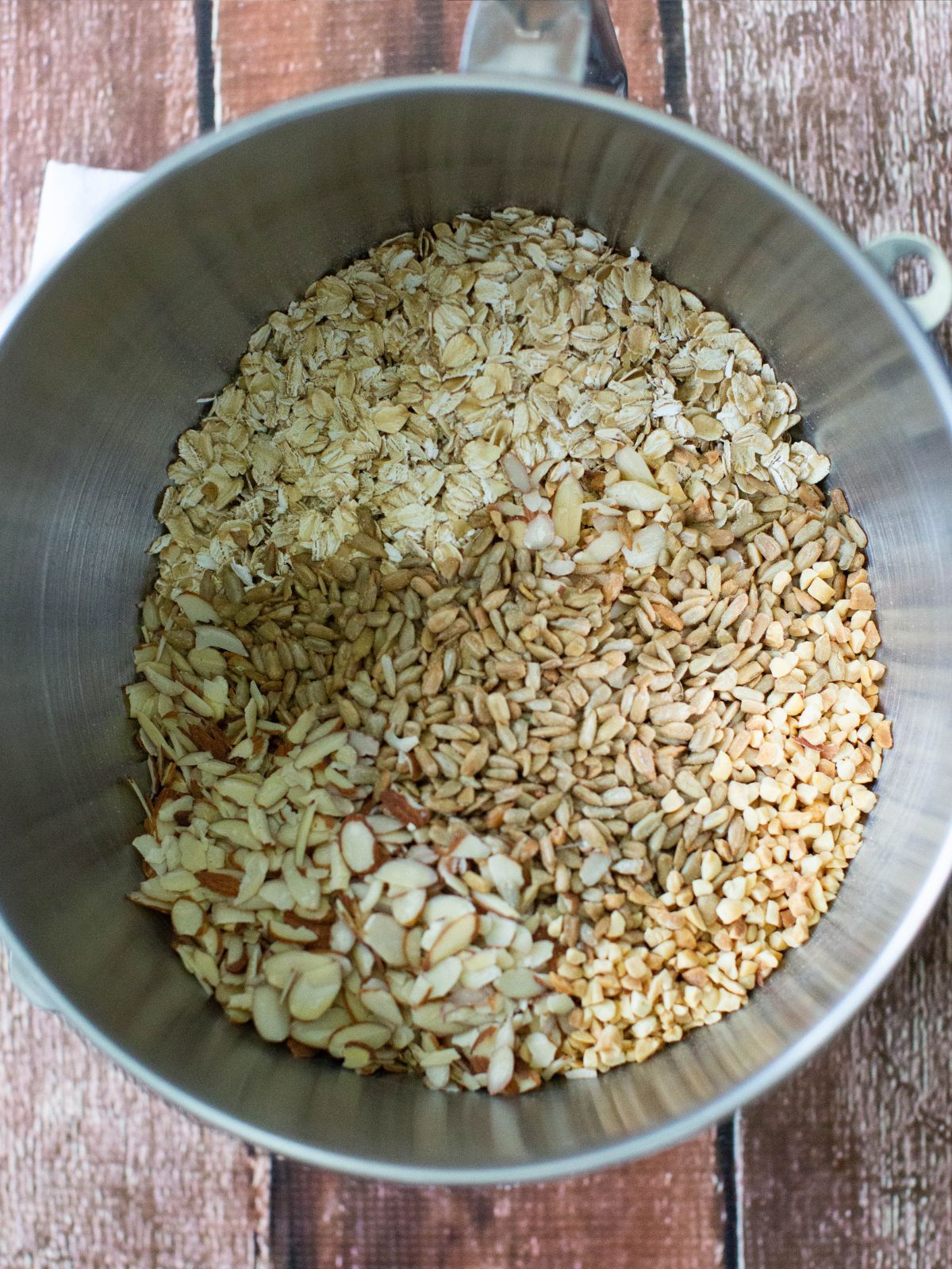oats, sunflower seeds, chopped peanuts, slivered almonds.