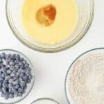 combine ingredients together for blueberry muffins.