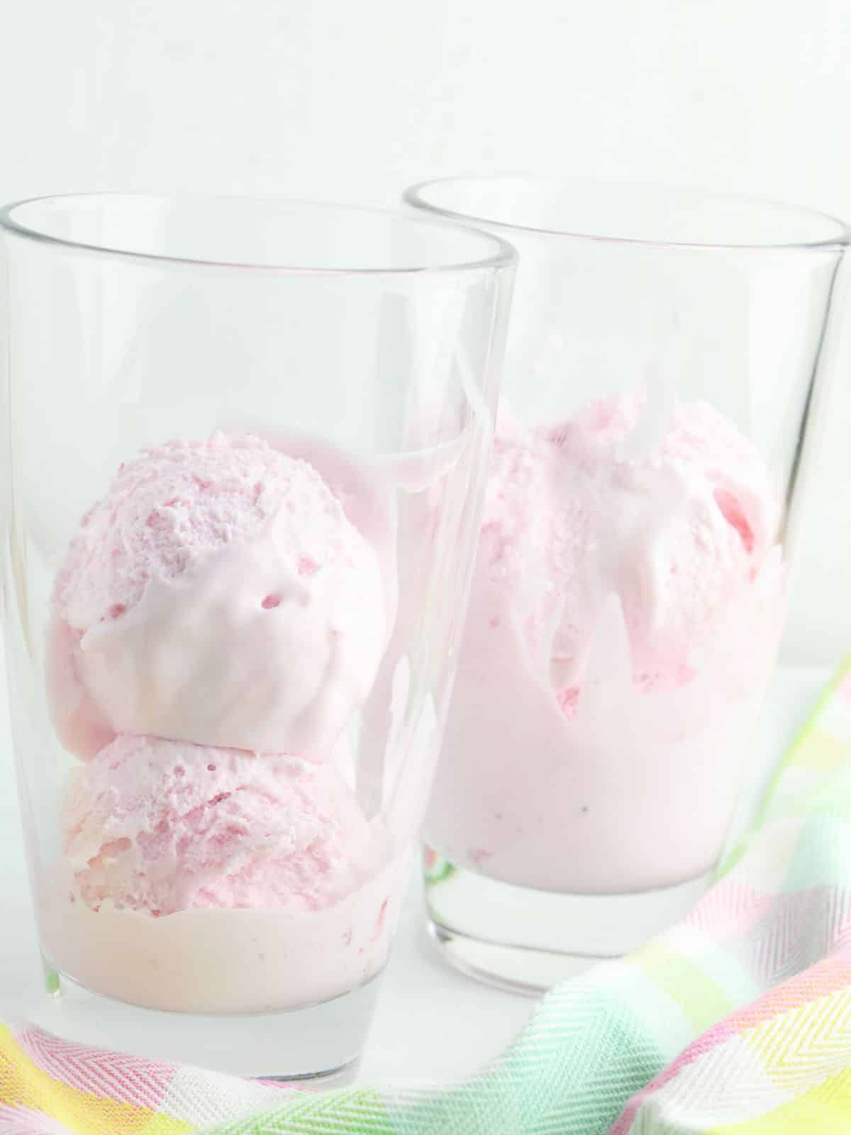 strawberry ice cream in glass cups.