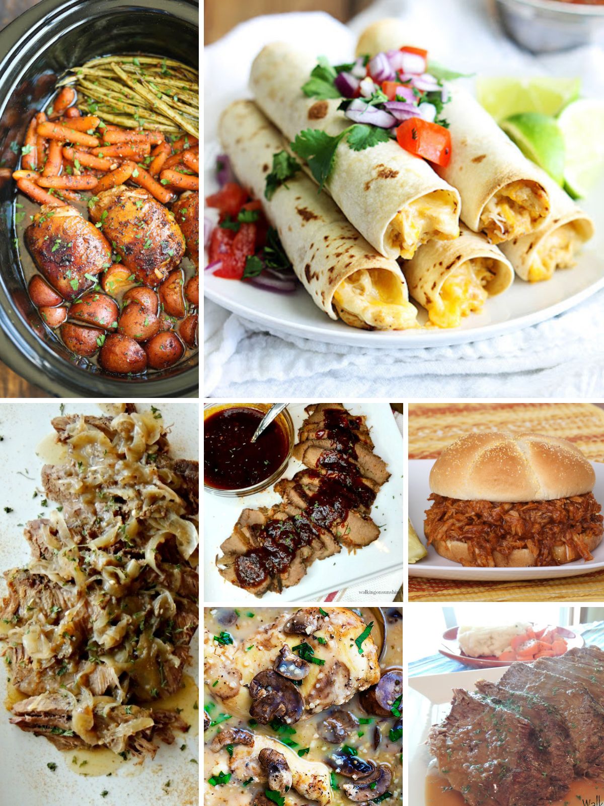 a collection of crock pot recipes to be used for a weekly meal plan.
