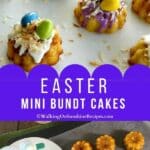 Easter Mini Bundt Cakes with candy M&Ms.