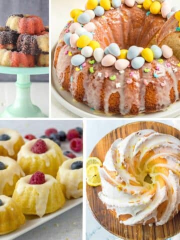 mini bundt cakes and traditional bundt cakes for Easter and Spring.
