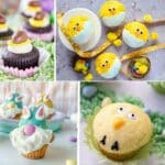 four different cute cupcakes decorated for Easter.