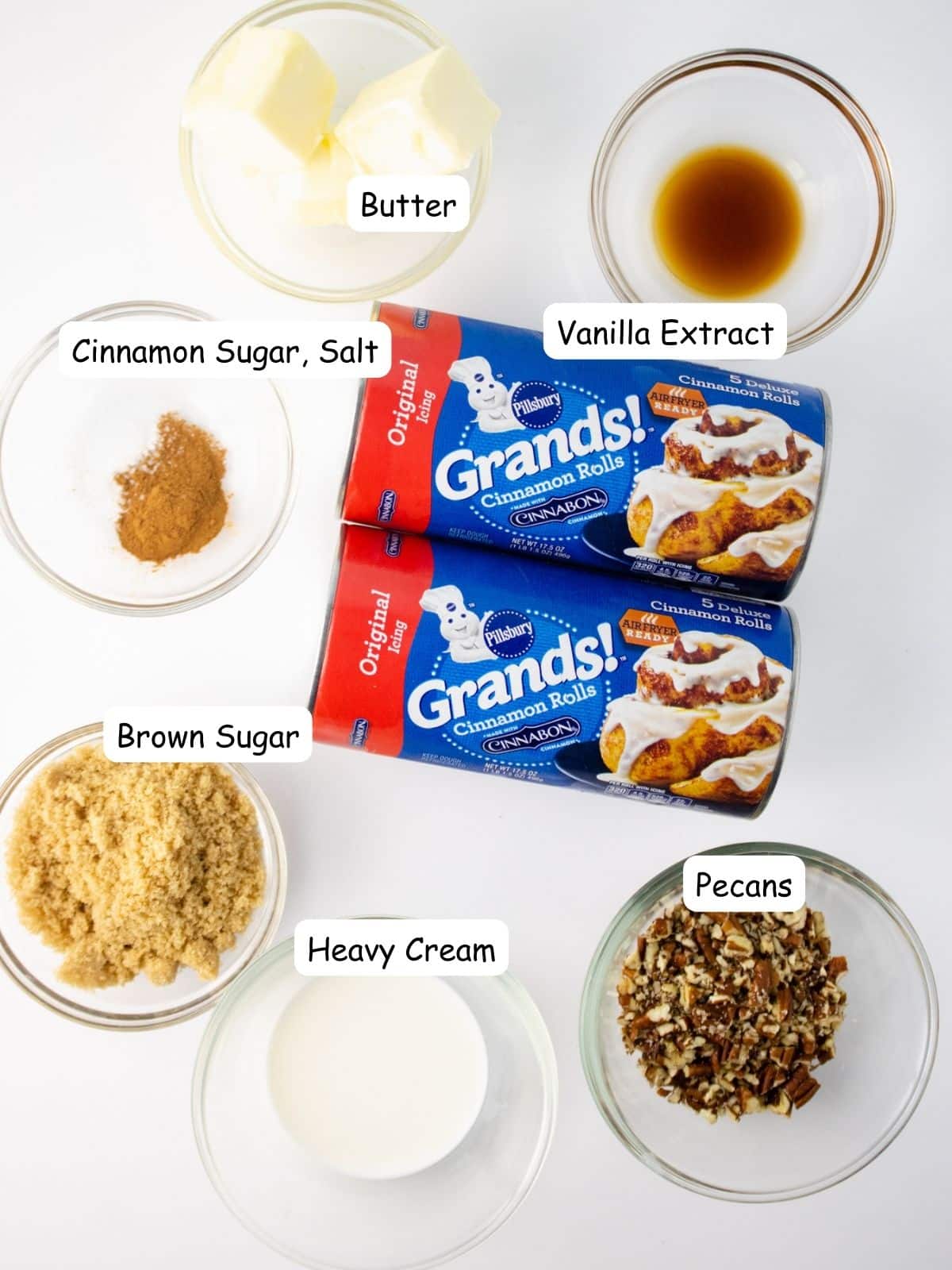 Ingredients for sticky cinnamon rolls. 