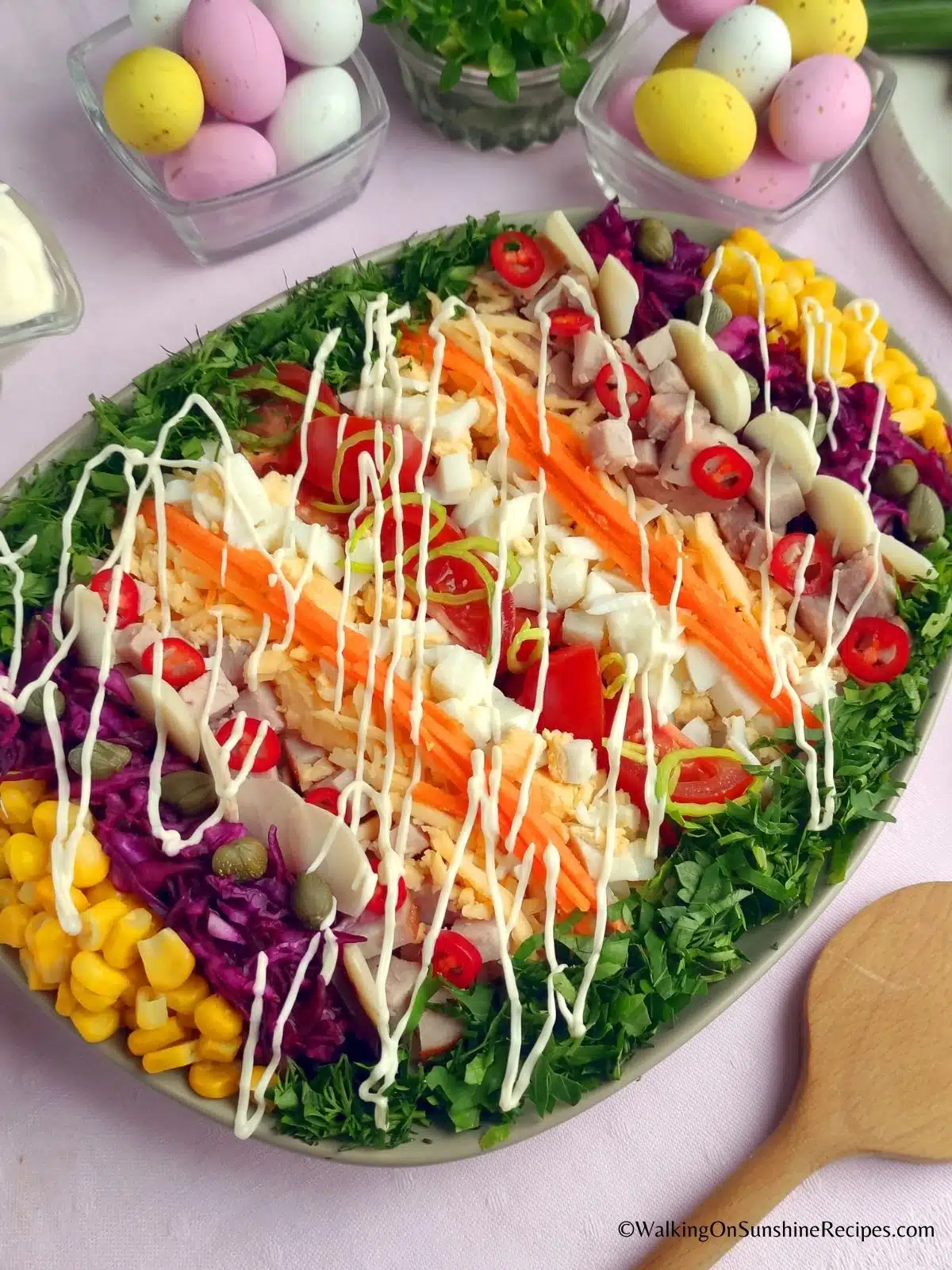 Salad with assorted vegetables and lettuce.