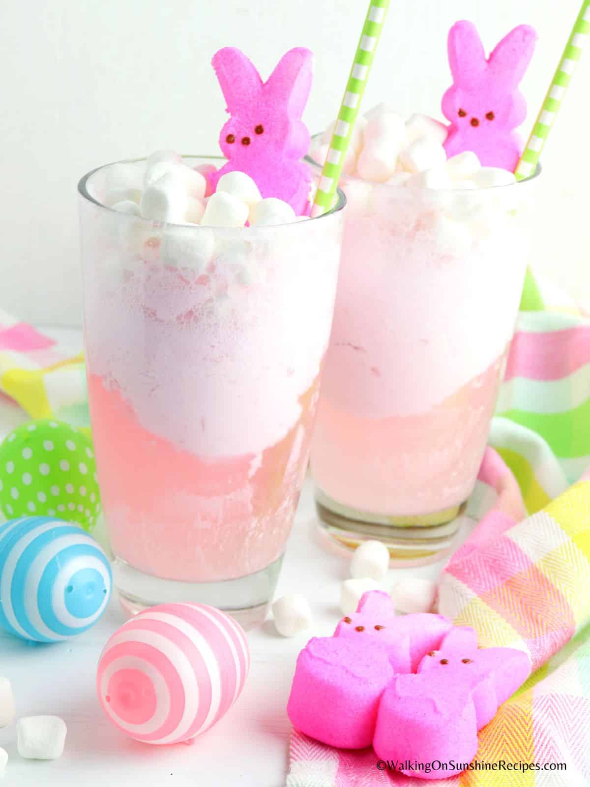 non-alcoholic punch for kids with marshmallows and bunny peeps.