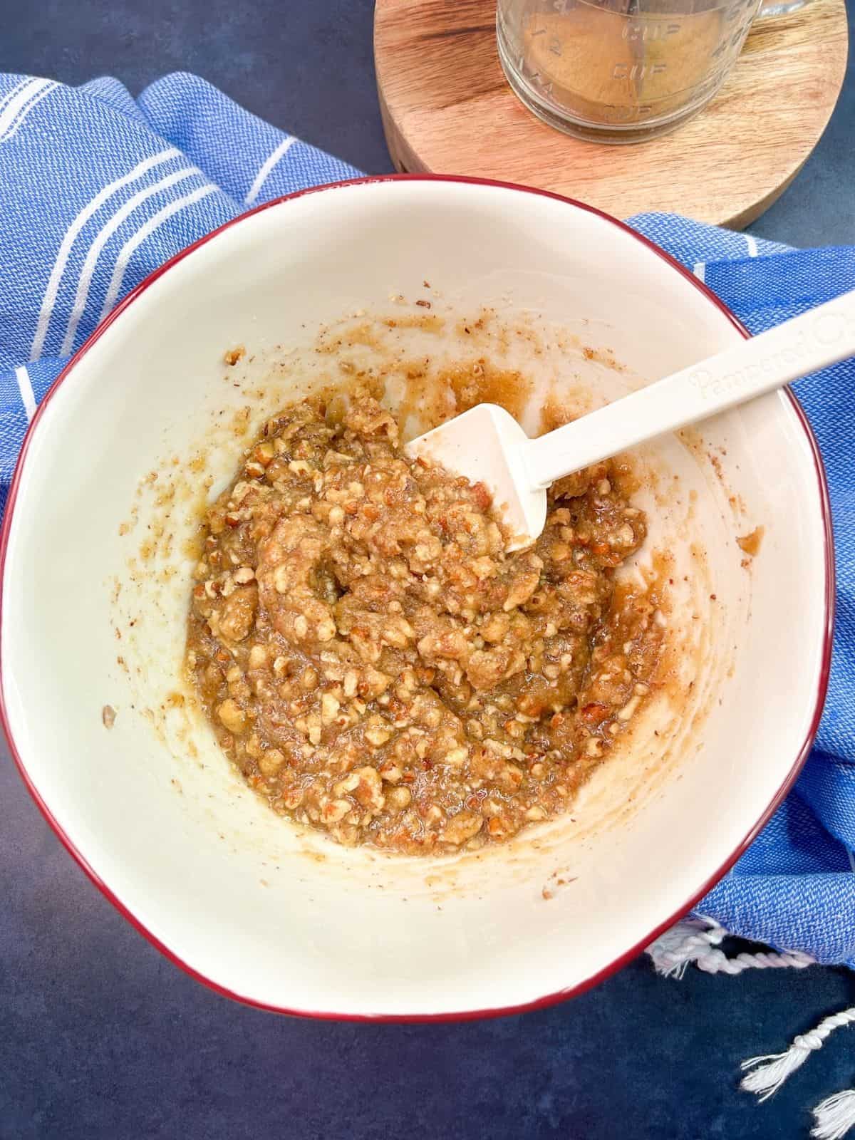 homemade pecan brown sugar topping in bowl.