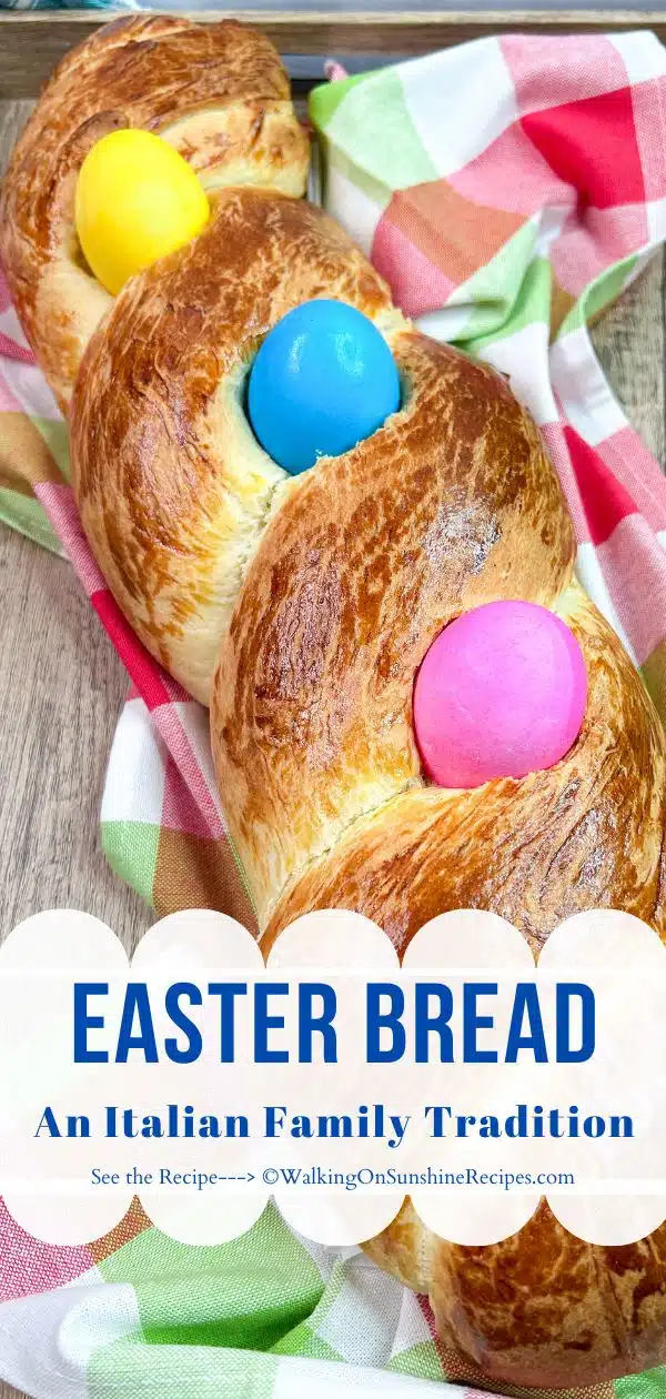 italian easter bread with hard boiled eggs.