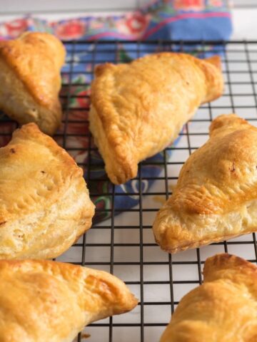 Chicken Puff Pastry Pockets on a wire rack