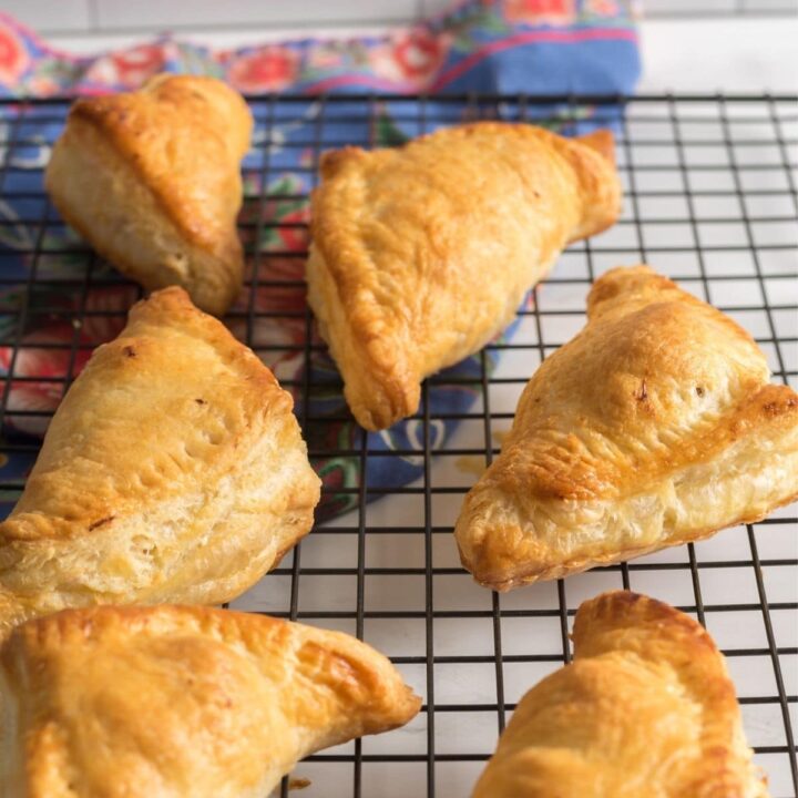 Chicken Puff Pastry Pockets on a wire rack