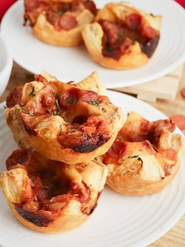 Mini Pizza Puffs served on a white plate