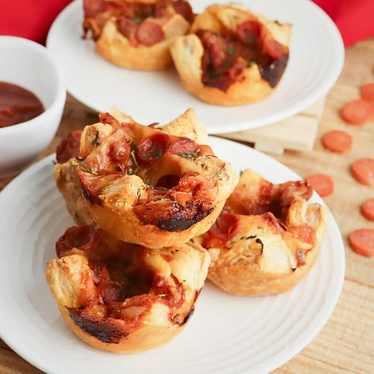 Mini Pizza Puffs served on a white plate