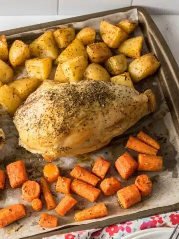 Sheet Pan Chicken Breasts, potatoes, and carrots