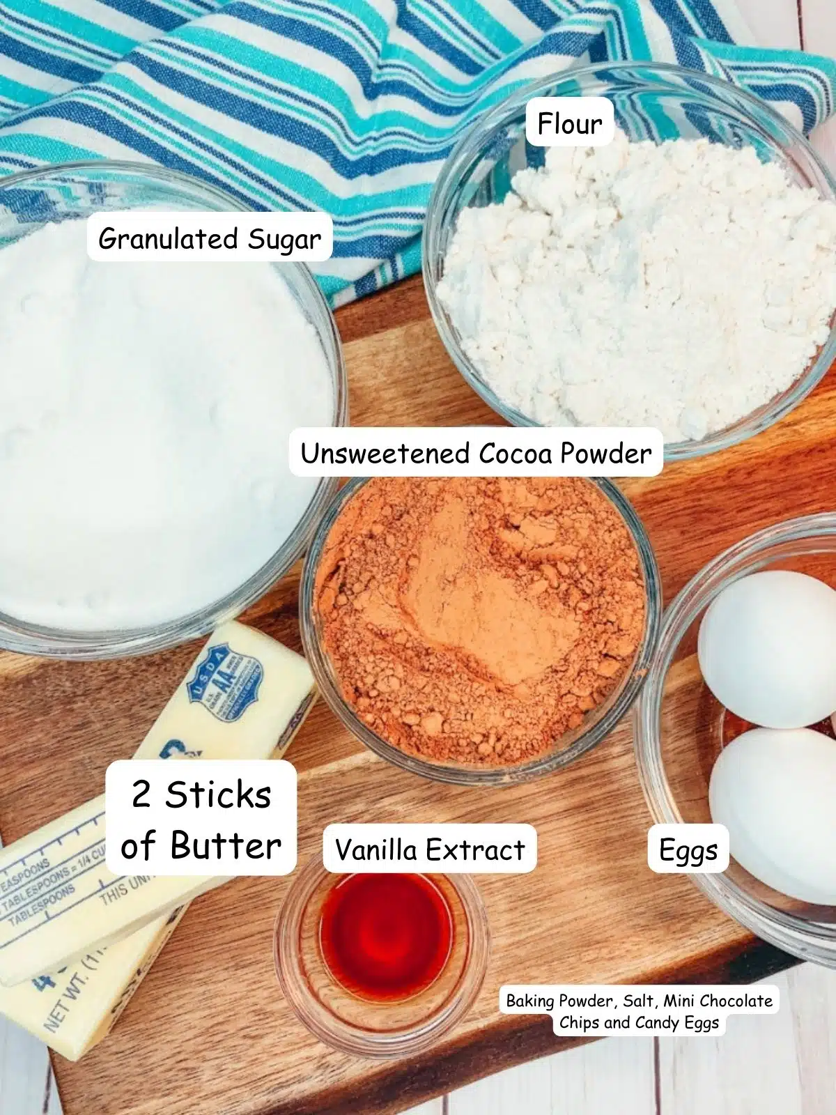ingredients for homemade brownies for Easter.