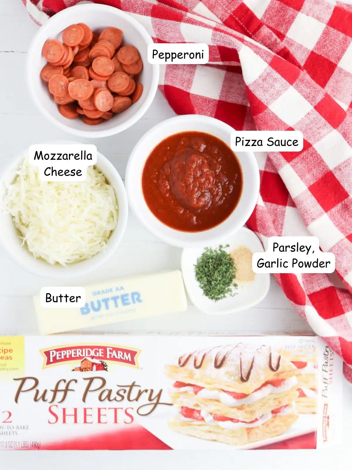 Ingredients to make mini pizza puffs